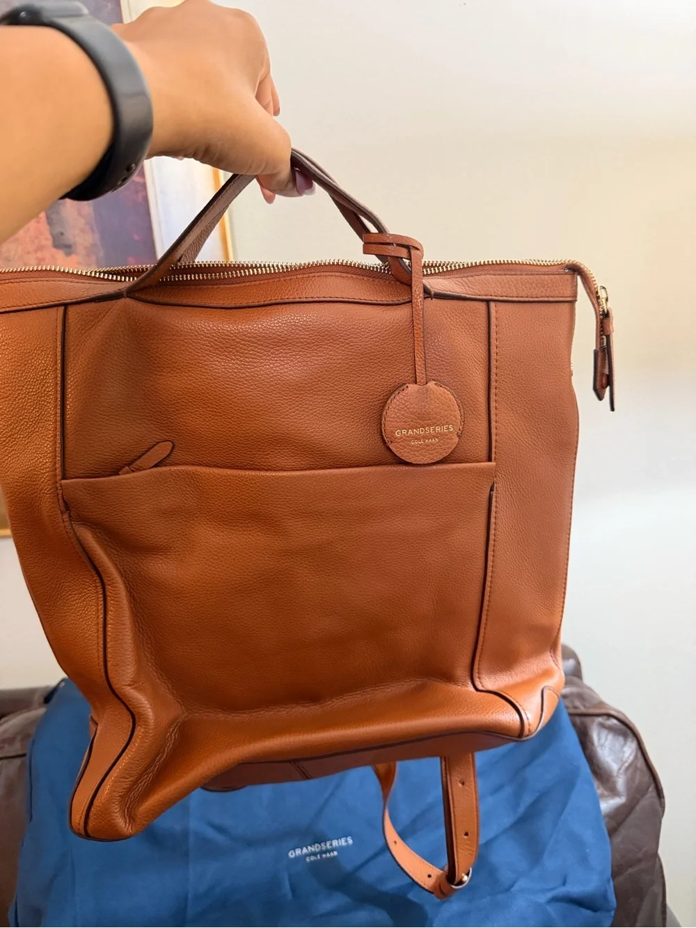 Cole Haan Tan Leather Convertible Backpack Tote